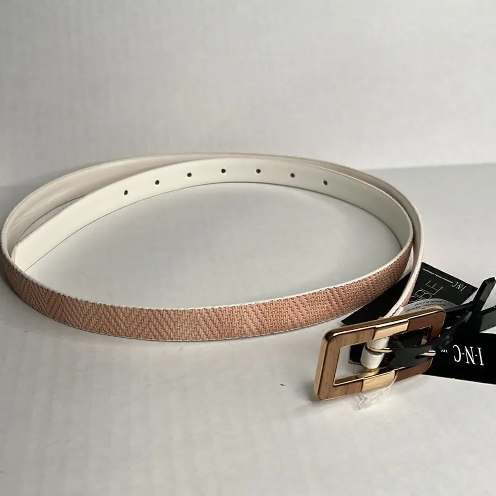 INC white and blush reversible vegan leather belt size XL NWT
